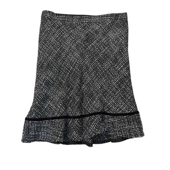 Gap Tweed Y2K Wool Blend Velvet Trim Skirt Womens Size 16 Lined Side Zip Black - Picture 1 of 5